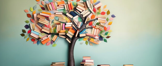 International literacy day concept with tree with books like leaves.